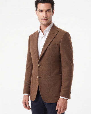 Nazef %80 Yün Gold Düğmeli Slim Fit Camel Erkek Kaşe Ceket 