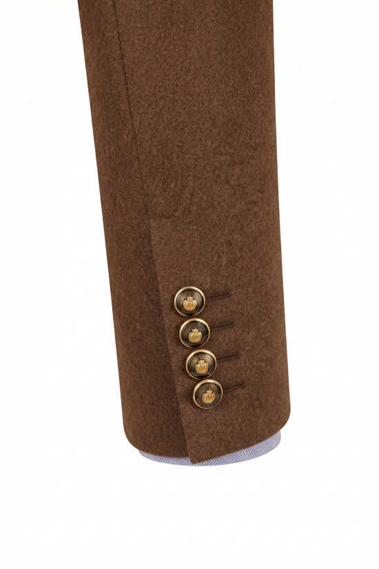 Nazef %80 Yün Gold Düğmeli Slim Fit Camel Erkek Kaşe Ceket 