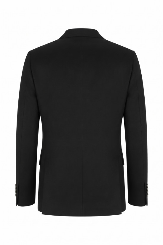 Nazef %80 Yün Gümüş Düğmeli Slim Fit Siyah Erkek Kaşe Ceket