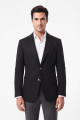 Nazef %80 Yün Gümüş Düğmeli Slim Fit Siyah Erkek Kaşe Ceket