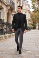 Nazef %80 Yün Gümüş Düğmeli Slim Fit Siyah Erkek Kaşe Ceket