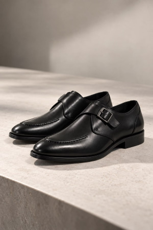 Nazef Siyah Deri Tek Toka Detaylı Neolit Taban Klasik Erkek Ayakkabı