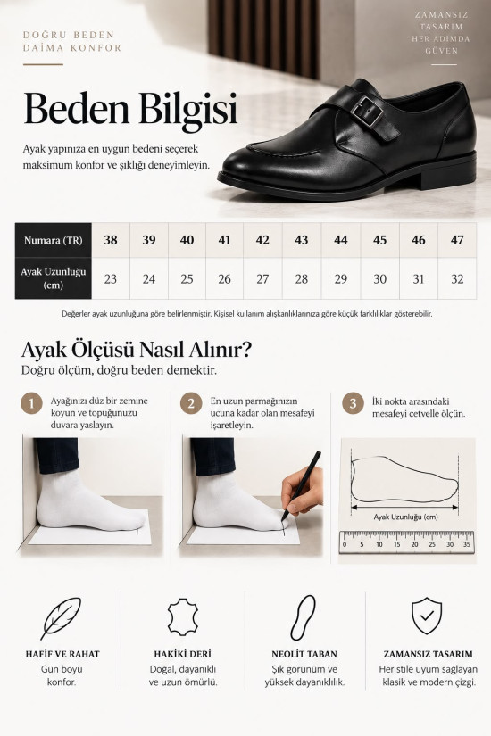 Nazef Siyah Deri Tek Toka Detaylı Neolit Taban Klasik Erkek Ayakkabı