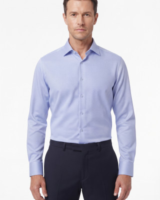 Nazef %80 Pamuk Slim Fit Açık Mavi Balıksırtı Desenli Erkek Gömlek