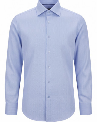 Nazef %80 Pamuk Slim Fit Açık Mavi Balıksırtı Desenli Erkek Gömlek
