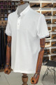 Nazef Dar Kesim İtalyan Yaka Düğmeli Beyaz Kısa Kollu T-Shirt 