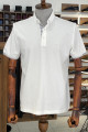 Nazef Dar Kesim İtalyan Yaka Düğmeli Beyaz Kısa Kollu T-Shirt 