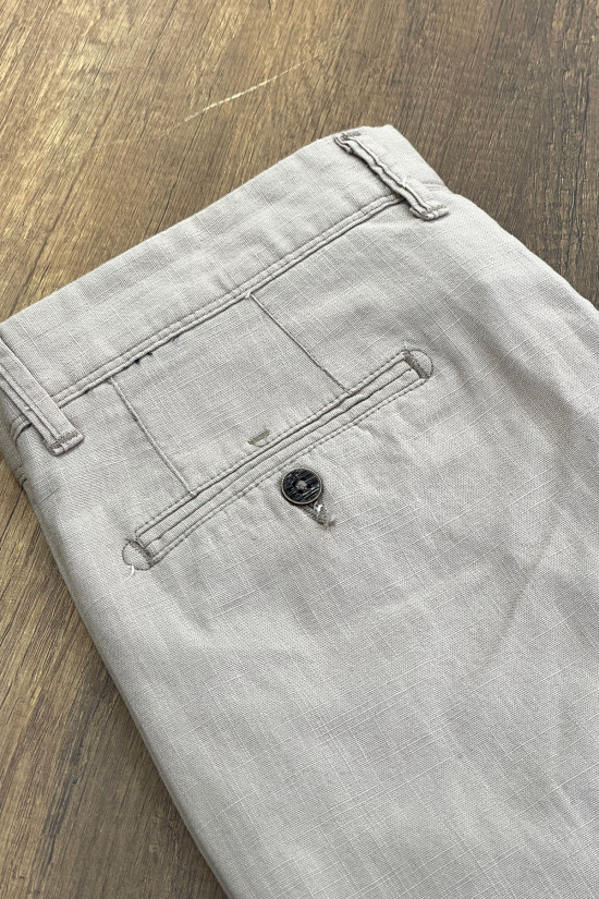 Nazef Dar Kesim Yandan Cepli Yazlık Bej Keten Pantolon 