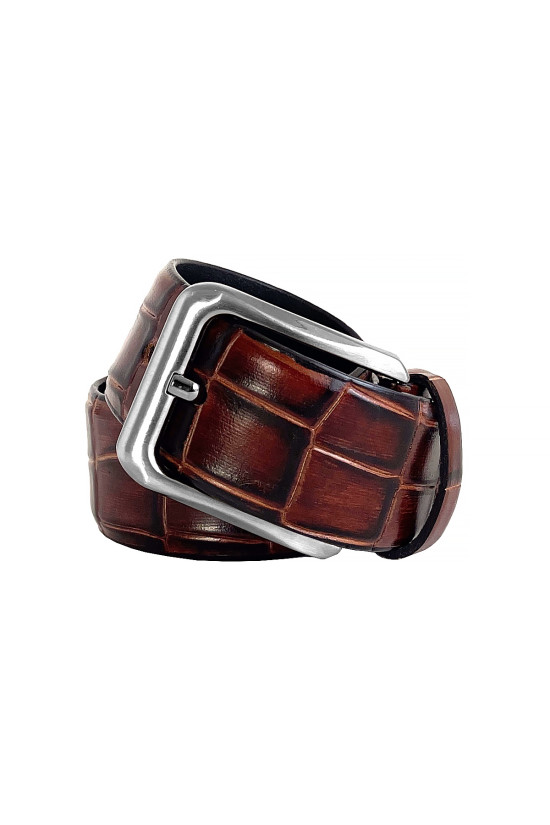 Nazef Özel Üretim Kroko Deri Kahverengi Kemer