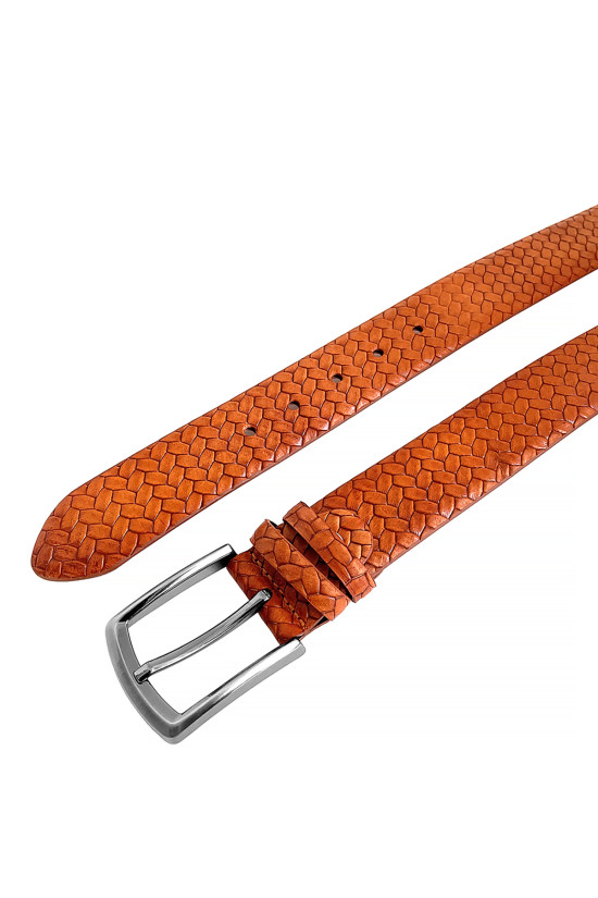 Nazef Özel Üretim Dikişsiz Desenli Açık Taba Deri Kemer