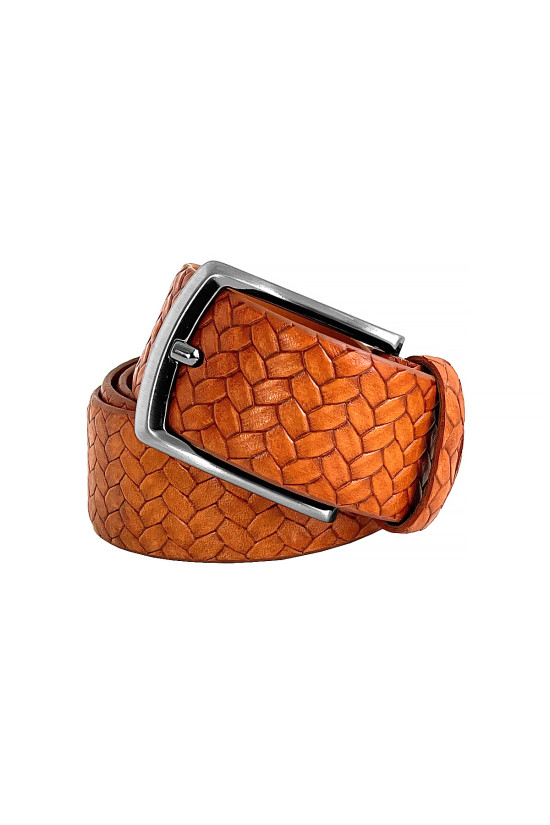 Nazef Özel Üretim Dikişsiz Desenli Açık Taba Deri Kemer