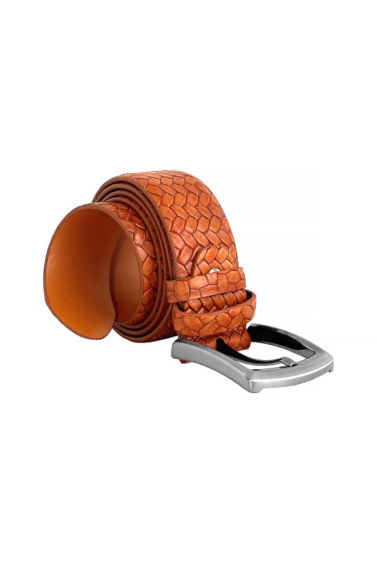 Nazef Özel Üretim Dikişsiz Desenli Açık Taba Deri Kemer