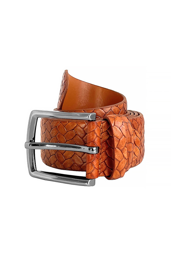 Nazef Özel Üretim Dikişsiz Desenli Açık Taba Deri Kemer