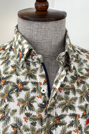 Nazef Dar Kesim Yüksek Kalite Desenli Pamuk Yeşil Gömlek