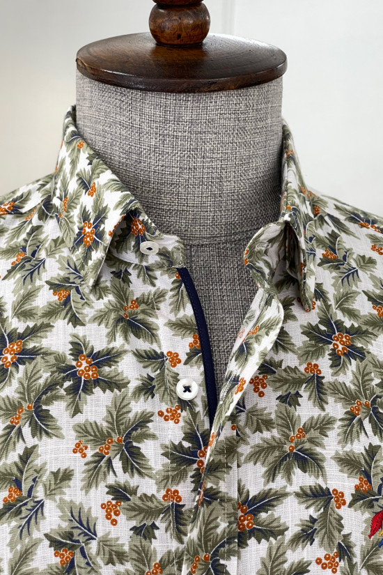 Nazef Dar Kesim Yüksek Kalite Desenli Pamuk Yeşil Gömlek