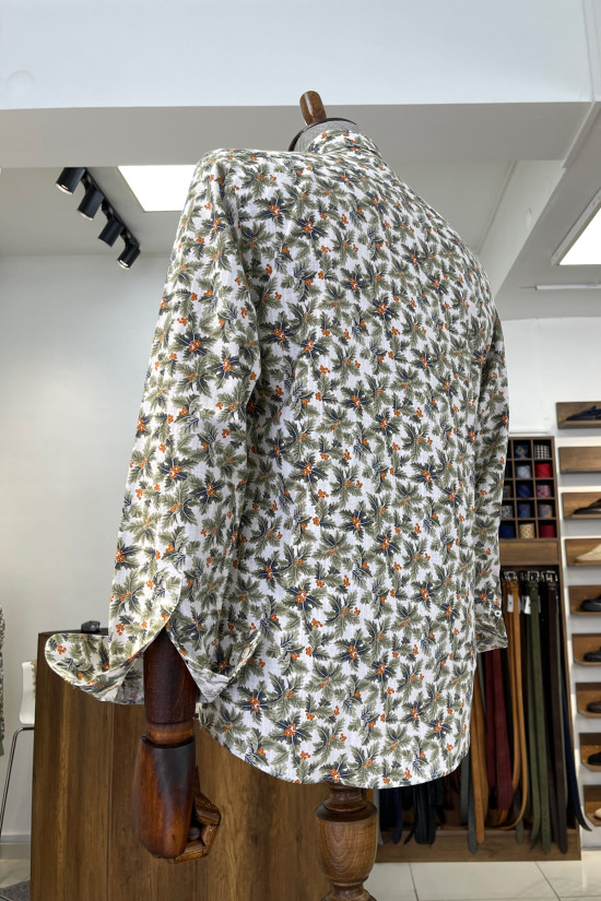 Nazef Dar Kesim Yüksek Kalite Desenli Pamuk Yeşil Gömlek