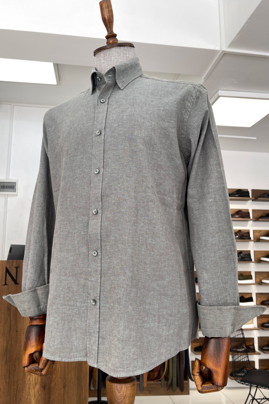 Nazef Yüksek Kalite Regular Fit Keten Açık Yeşil Gömlek 