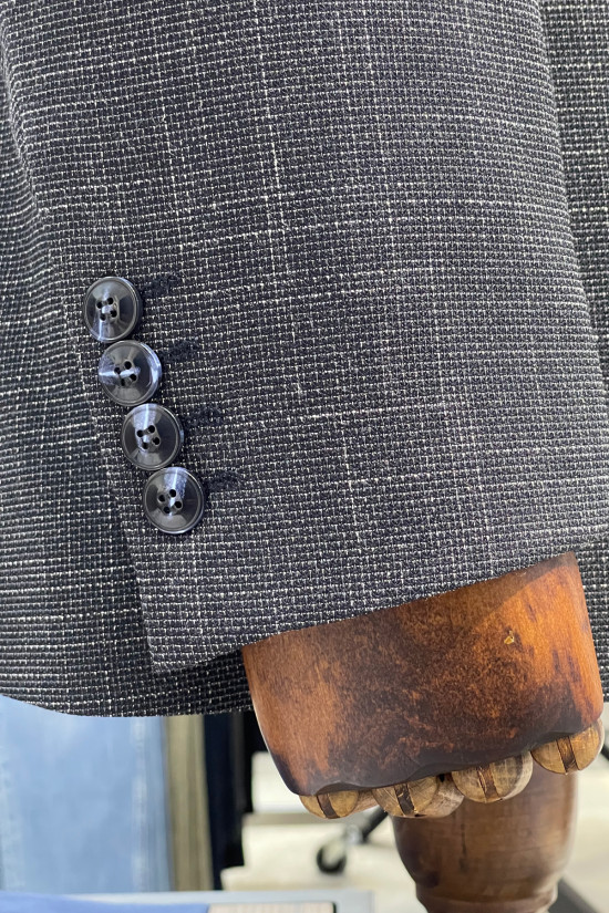 Nazef Rahat Kesim ( 4 DROP ) Kendinden Desenli Mono Yaka Keten Lacivert Ceket ( Büyük Beden )