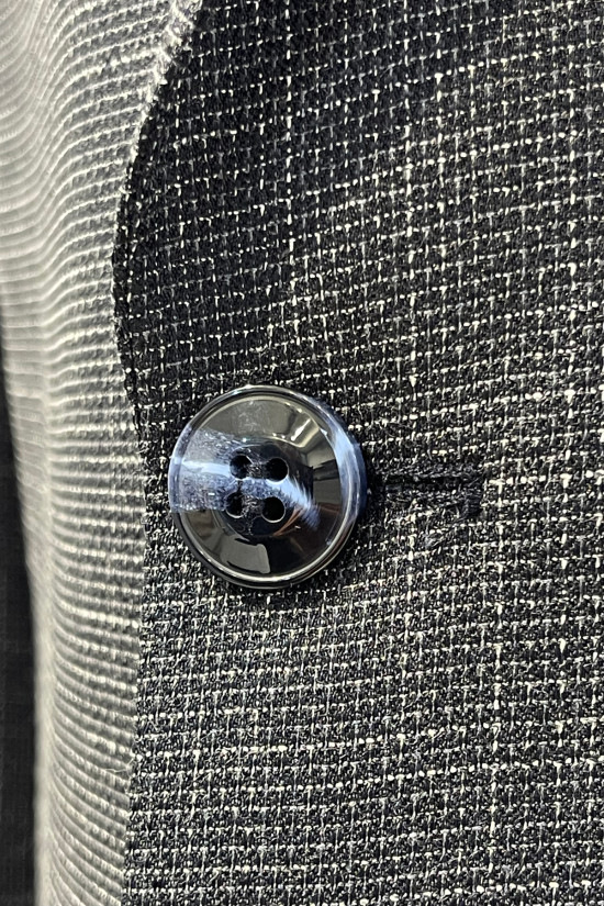 Nazef Rahat Kesim ( 4 DROP ) Kendinden Desenli Mono Yaka Keten Lacivert Ceket ( Büyük Beden )