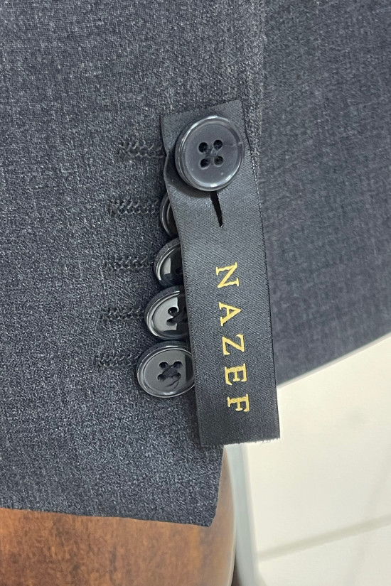 Nazef Dar Kesim Mono Yaka %44 Üstün İpek Yünü Koyu Gri Takım Elbise