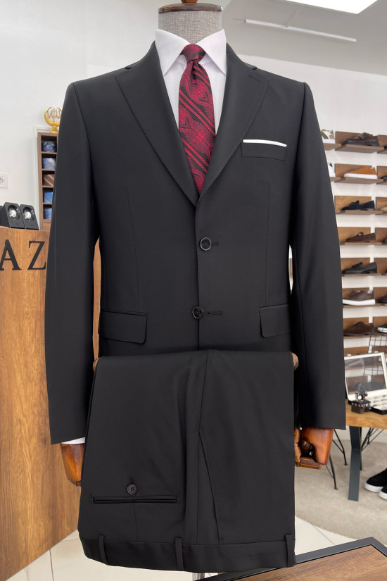 Nazef Dar Kesim Mono Yaka %44  Üstün İpek Yünü Siyah Takım Elbise