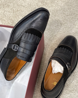 Nazef Neolit Taban Tek Toka Detaylı Deri Flotur Siyah Ayakkabı