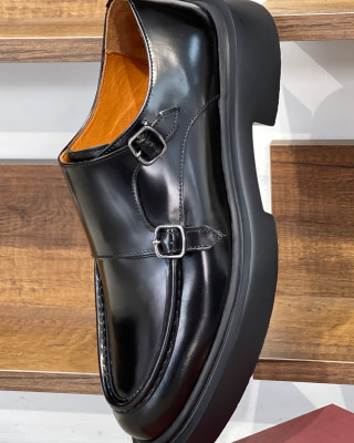 Nazef Özel Üretim Eva Taban Çift Toka Detaylı Açma Deri Siyah Günlük Ayakkabı 