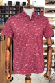 Nazef Dar Kesim Desenli İtalyan Yaka Bordo Kısa Kollu T-Shirt 