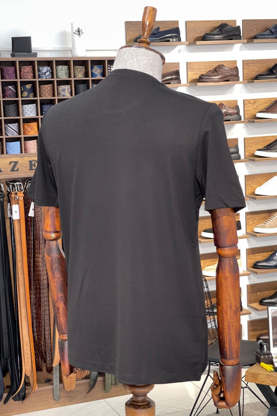 Nazef Dar Kesim Likralı Bisiklet Yaka Cep Detaylı Kısa Kollu Siyah T-Shirt 