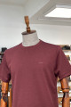 Nazef Dar Kesim Likralı Bisiklet Yaka Kısa Kollu Bordo T-Shirt 
