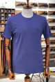 Nazef Dar Kesim Likralı Bisiklet Yaka Kısa Kollu İndigo T-Shirt 