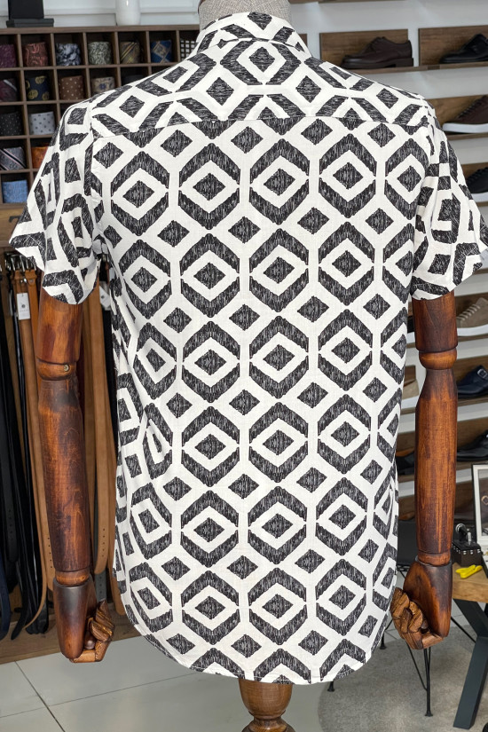 Nazef Dar Kesim Yüksek Kalite Yeni Nesil Kısa Kollu Apaj Yaka Beyaz Erkek Gömlek 