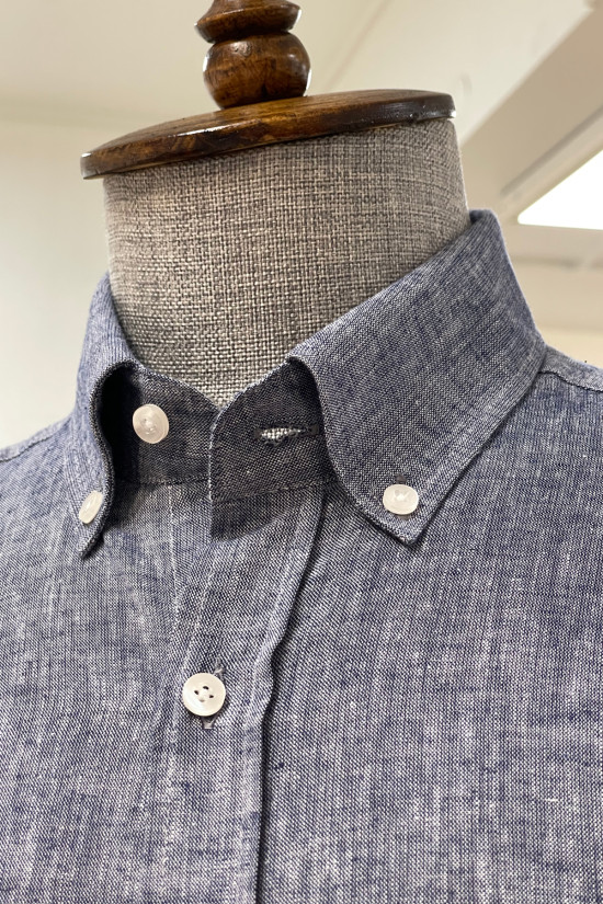 Nazef Dar Kesim Yüksek Kalite Düğme Yaka Pamuk Lacivert Gömlek 