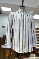 Nazef Dar Kesim Yüksek Kalite Çizgili Pamuk Beyaz&Yeşil Gömlek 
