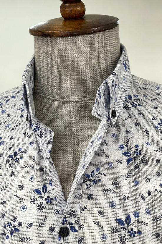 Nazef Dar Kesim Yüksek Kalite Desenli Pamuk Mavi Gömlek