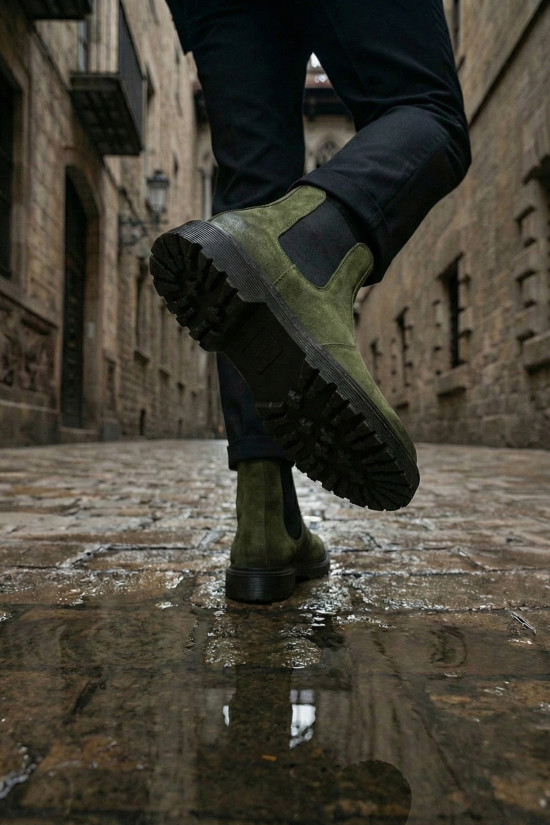 Nazef Özel Tasarım Kauçuk Taban Extra Hafif Yüksek Kalite Nubuk Deri Haki Bot  ( Special Edition )