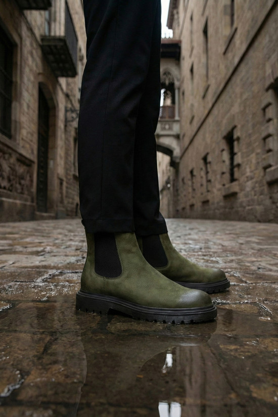 Nazef Özel Tasarım Kauçuk Taban Extra Hafif Yüksek Kalite Nubuk Deri Haki Bot  ( Special Edition )