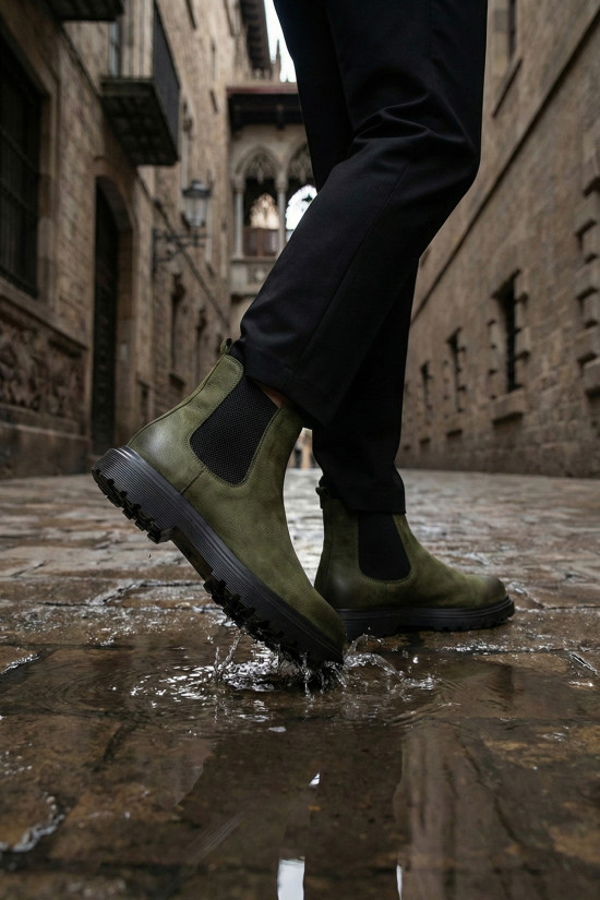 Nazef Özel Tasarım Kauçuk Taban Extra Hafif Yüksek Kalite Nubuk Deri Haki Bot  ( Special Edition )