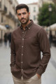 Nazef Modern Kesim Yüksek Kalite Düğme Yaka %100 Pamuk Kahverengi Kot Gömlek ( Premium Serisi )