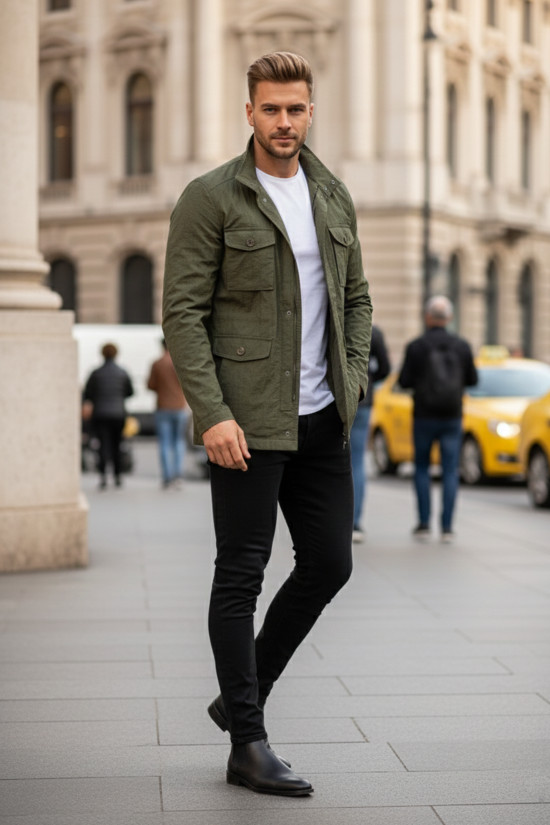 Nazef Dar Kesim Belden Ayarlanabilir Çift Cepli Yeşil İnce Yazlık Ceket Mont