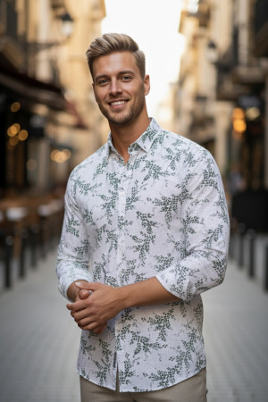 Nazef Dar Kesim Yüksek Kalite Desenli Pamuk Beyaz Gömlek