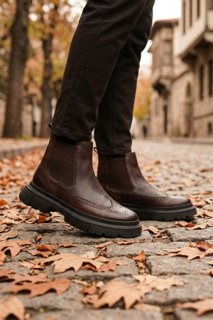 Nazef Eva Taban Kahverengi Deri Bot  ( ÖZEL TASARIM )