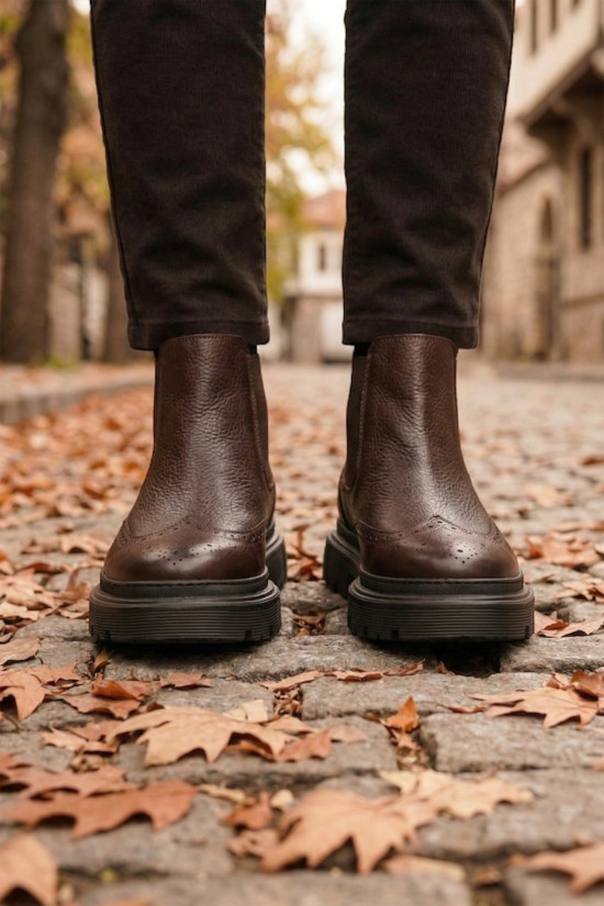 Nazef Eva Taban Kahverengi Deri Bot  ( ÖZEL TASARIM )