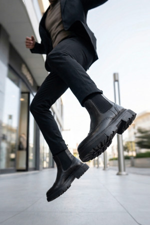 Nazef Eva Taban Siyah Deri Bot  ( ÖZEL TASARIM )