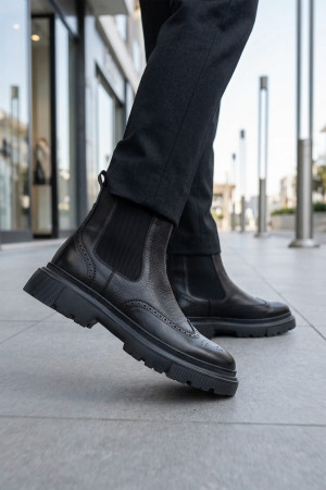 Nazef Eva Taban Siyah Deri Bot  ( ÖZEL TASARIM )