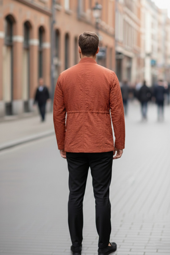 Nazef Dar Kesim Belden Ayarlanabilir Çift Cepli Kiremit İnce Yazlık Ceket Mont