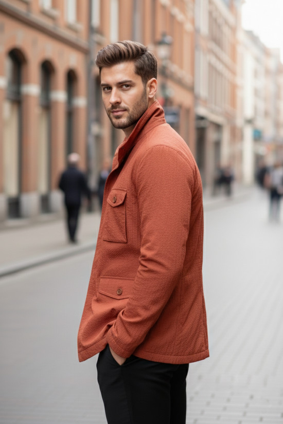 Nazef Dar Kesim Belden Ayarlanabilir Çift Cepli Kiremit İnce Yazlık Ceket Mont