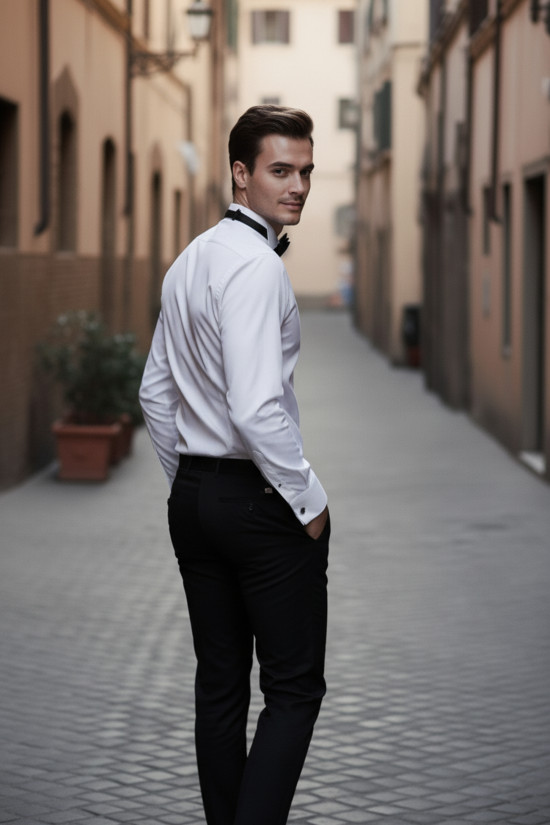 Nazef Dar Kesim Özel Üretim Ata Yaka Beyaz Pamuk Gömlek  ( Damatlık Gömleği )