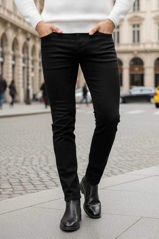 Nazef Erkek Günlük Dar Kesim Likralı Siyah Kot Pantolon