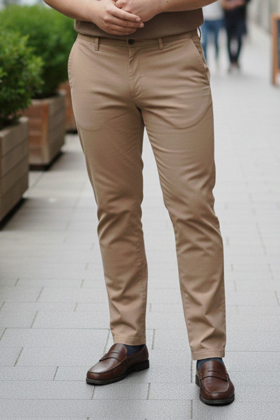 NAZEF BÜYÜK BEDEN YANDAN CEPLİ %80 PAMUK CAMEL RENK KETEN PANTOLON 